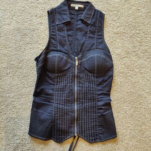 Papaya Navy Zip-Front Sleeveless Blouse